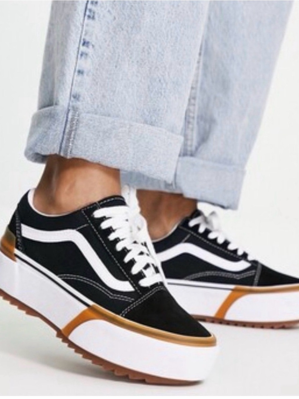 Vans Black and White Platform Old Skool Sneakers with Gum Trim